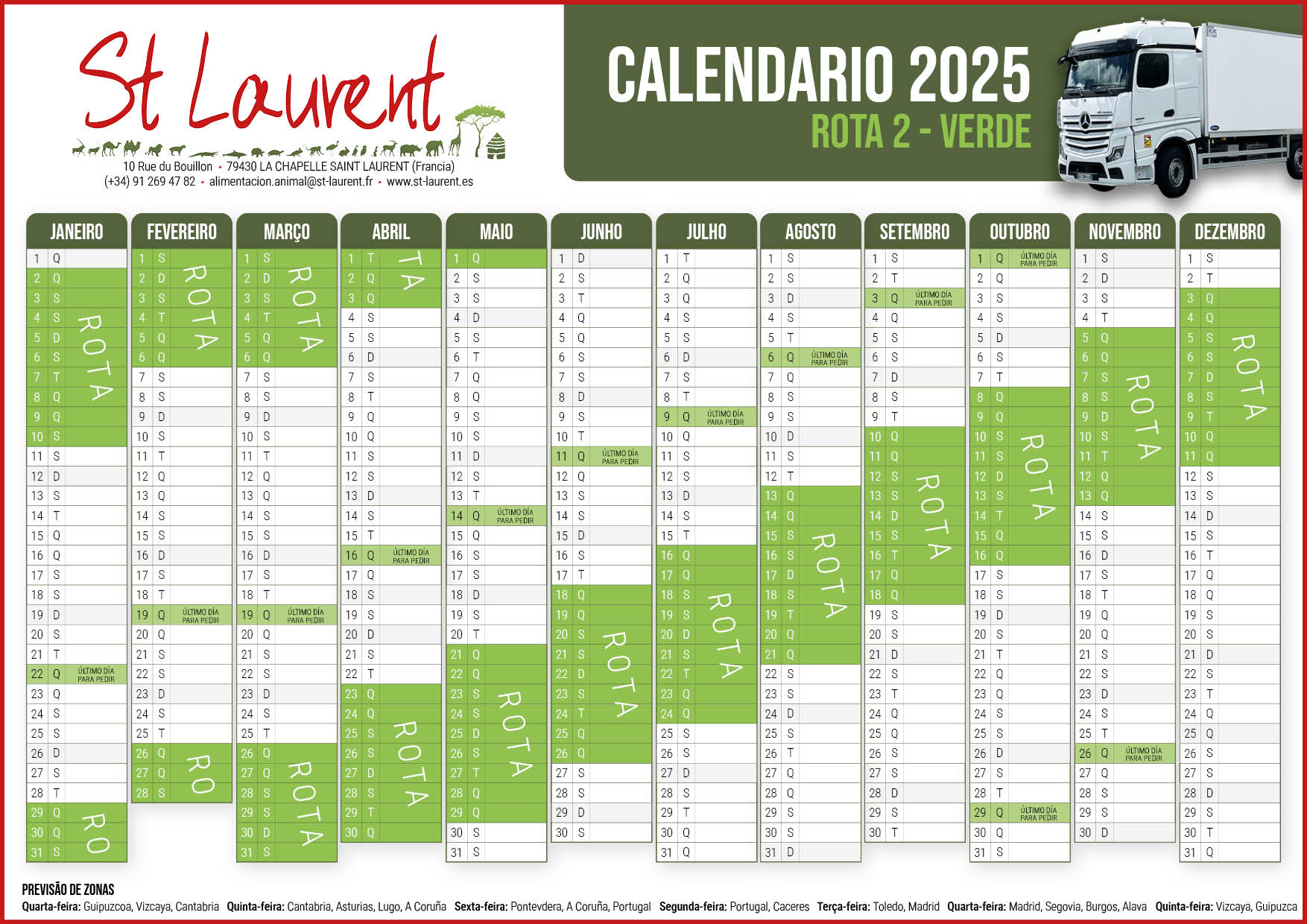 Calendario rota verde 2025